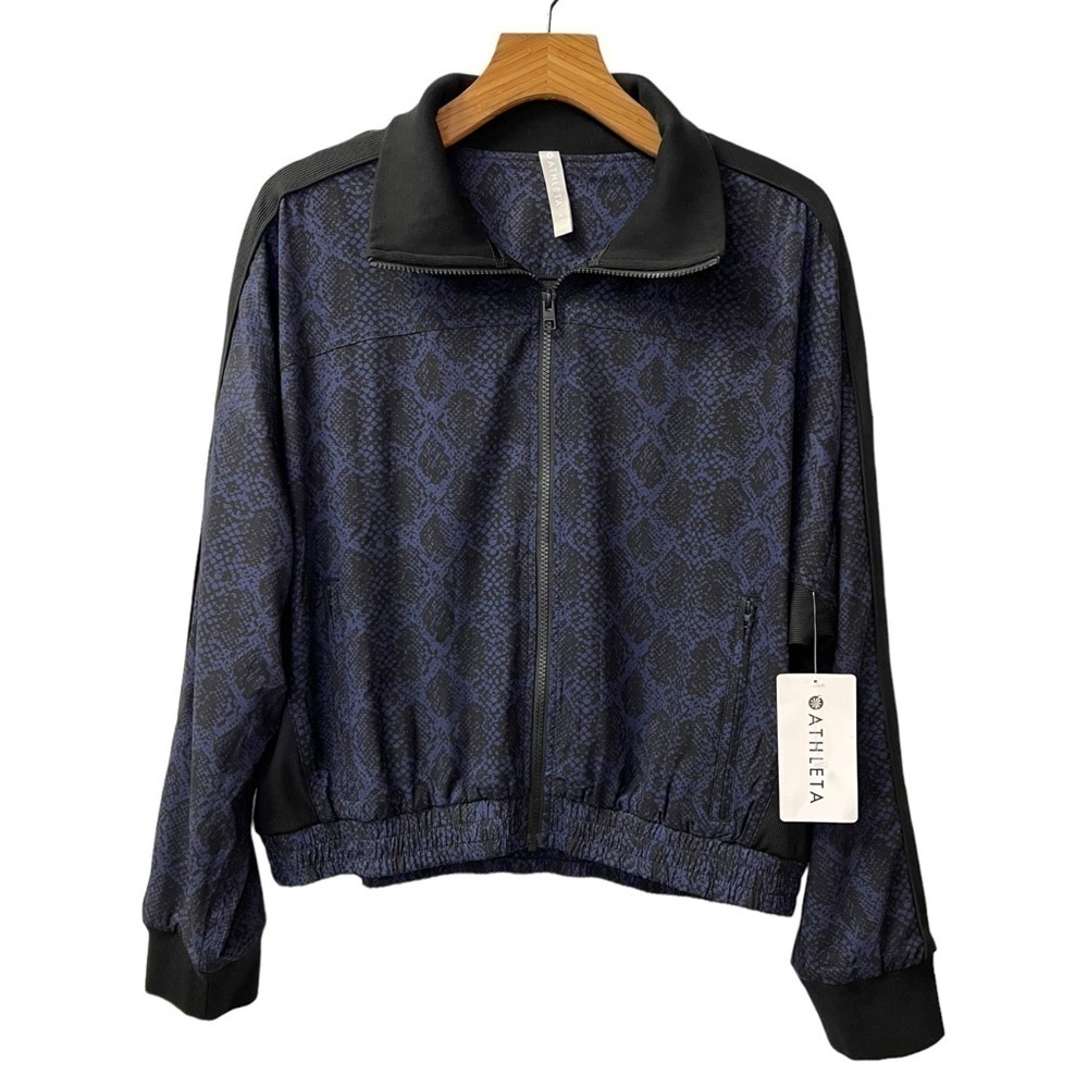 Athleta Brooklyn Track Bomber Jacket Snakeskin Python Reptile Print Size L NEW
